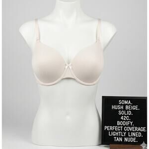 Soma Bodify 42C Bra Hush Beige Tan Nude Perfect Coverage Lightly Lined